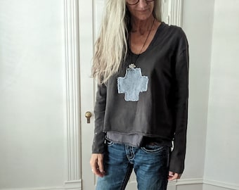 Artisan Embellished Sweater / Boho Handmade Cotton Sweater / Breathe Clothing