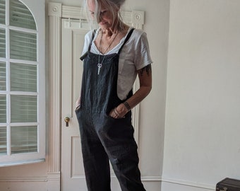 Linen "Peony" Bib Overall Pants / Charcoal / Sale - 1 Pair Remaining /  Breathe Clothing