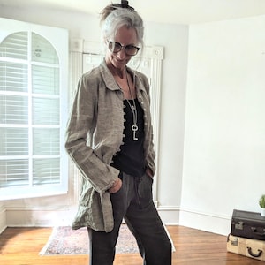 Long linen Coat / Natural Linen Jacket / "Monet" Jacket / Only 1 Left / Handcrafted - Breathe Clothing