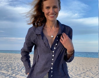 Handmade Linen Poet's Shirt: Sale Only 1 Left / Pleated Button-Front Blouse by Breathe Clothing