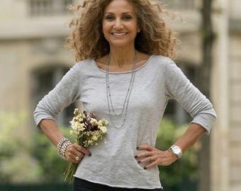 Cotton TShirt  / 'Lisbon' Tee Shirt Long Sleeve Cotton Rolled-edge Top / Breathe Clothing