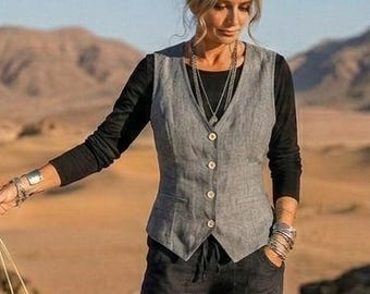 Linen Vest / 'ELM' Waistcoat / 5 Earth Tone Colors - Breathe Clothing