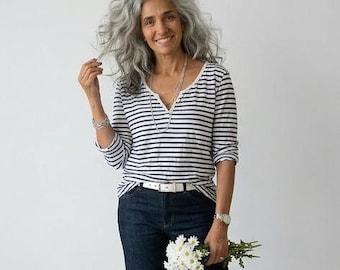 Women's Cotton Long Sleeve Henley Top: Earth Tones, Soft Knit