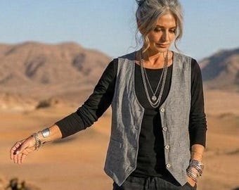 Linen Vest / 'ELM' Waistcoat / 5 Earth Tone Colors - Breathe Clothing