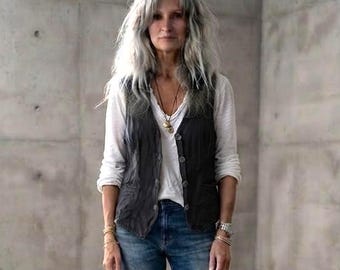 New - Linen/Cotton Vest / Women's 'Maple ' Waistcoat / by Breathe Clothing
