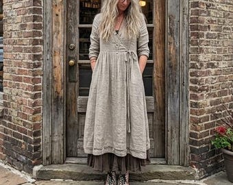 Handcrafted Linen Wrap Dress - Custom "Tuscan" Dress - Breathe Clothing USA