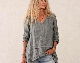 Linen Pleated 'Mathilde' Tunic / Made by Hand - Breathe Clothing