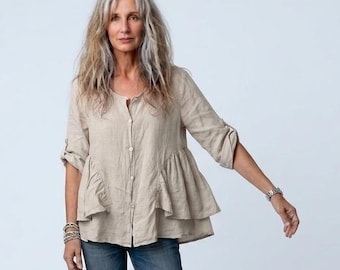 Linen "Fern" Ruffle Detail Boho Blouse / by Breathe Clothing