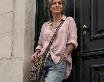 Linen "Perfect Fit Boyfriend Shirt" - Earth Tone Color Tunic Shirts / Handcrafted in Italy