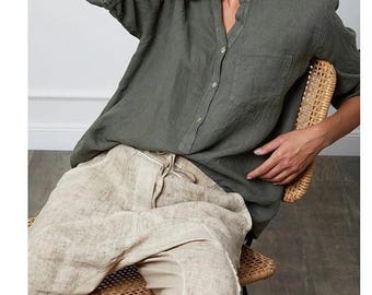 New - Linen Top / "River" Shirt / 4 Earth Tone Colors / by Breathe Clothing