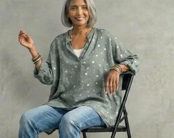 New - Linen 'Celestial Stars' Tunic Shirt: Breathe Clothing