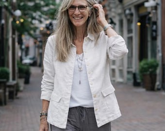 Handcrafted Linen Jacket: Natural 'MONET' Breathe Clothing