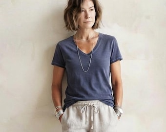 Cotton Tee 'Lisbon' Raw Edge Top Short Sleeve TShirt /  Breathe Clothing