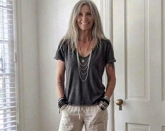 Cotton Tee 'Lisbon' Raw Edge Top TShirt /  Breathe Clothing