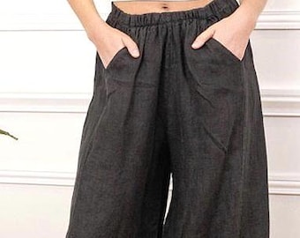 New - Linen "Tulip" Loose Fit Cropped Pull-on Pants / Sale - 3 Earth Tone Colors / by Breathe Clothing