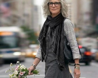 100% Linen Wrap /Oversized Shawl Handloomed / Earth Tone Colors / Made by Hand - Breathe Clothing