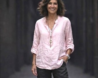 New - Linen Shirt / "Bach" Ruffle Placket Shirt / 5 Earth Tone Colors / by Breathe Clothing