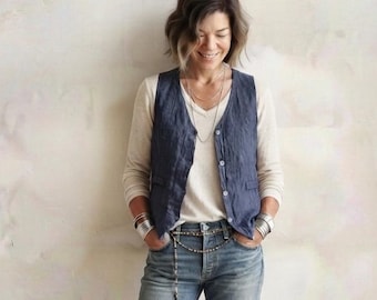 Linen Vest / 'ELM' Waistcoat / 5 Earth Tone Colors - Breathe Clothing