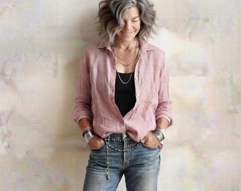 Linen Button Shirts / "Perfect Fit Boyfriend Shirt" - Earth Tone Color Tunic / Handcrafted in Italy