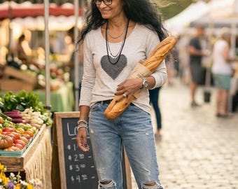 Sustainable Applique TShirt /Handcrafted Cotton Tee Artisan Top / Breathe Clothing