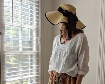 NEW - Handmade Linen 'Anais' Blouse / Romantic Shirt / Made by Hand - Breathe Clothing USA