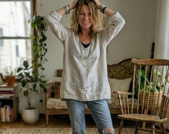 Linen Pleated 'Mathilde' Tunic / Made by Hand - Breathe Clothing