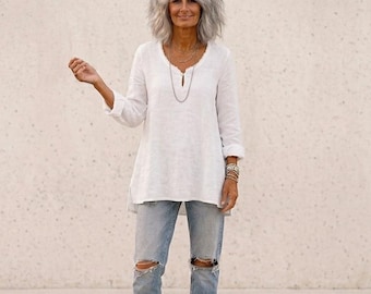 Handmade Linen Tunic Top: Asymmetric Seam 'Alice' Shirt