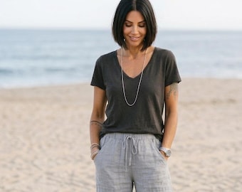 Womens Cotton Short Sleeve Tshirt 'Lisbon' Raw Edge Tee / Breathe Clothing