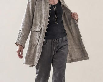 Long linen Coat / Natural Linen Jacket / "Monet" Jacket / Only 1 Left / Handcrafted - Breathe Clothing