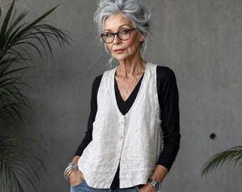 Handmade Linen Vest / Pleated Jaunty 'Eddie' Boho Waistcoat / Made by Hand - Breathe Clothing