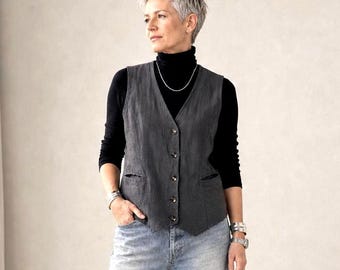 New - Linen/Cotton Vest / Women's 'Maple ' Waistcoat / by Breathe Clothing