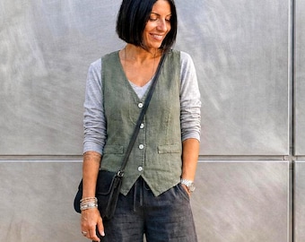 Linen Vest / 'ELM' Waistcoat / 5 Earth Tone Colors - Breathe Clothing