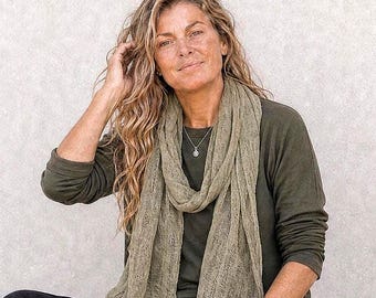 Handloomed Linen Scarf: Earth Tone Colors, Raw Edges