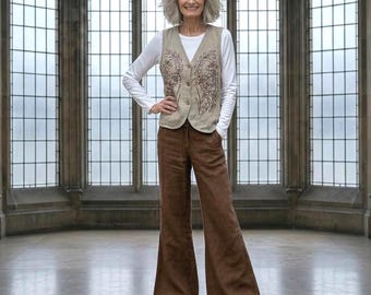 New - Handmade Linen Pants / Natural 'Hepburn' Palazzo Pants / Made by Hand - Breathe Clothing