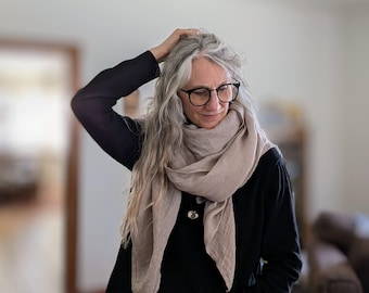 Handloomed Linen Wrap: Oversized Scarf Earth Tone Shawl