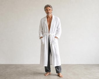 Mens Robe: Handmade Long 100% linen Robe / Gender Neutral / by Breathe Clothing
