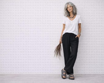 New - Handmade Linen Pants / Natural 'Hepburn' Palazzo Pants / Made by Hand - Breathe Clothing