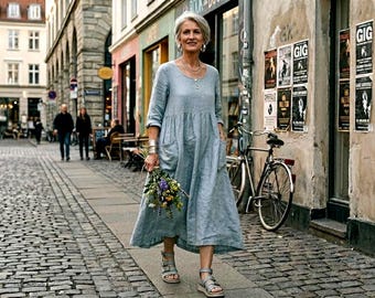 Handmade Linen 'Ballet' Dress - Made by Hand - Breathe Clothing USA