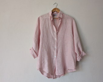 NEW - Pink 100% Linen Shirt / "Blossom" Open Back Ties Shirt / by Breathe Clothing