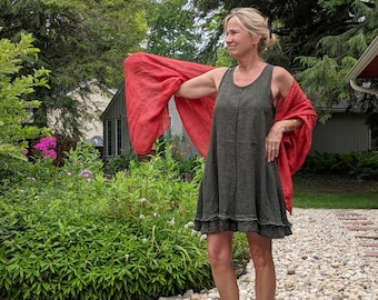 Linen Sundress: 'Maia' Racerback Dress with Pleated Hem / Sale / Breathe Clothing