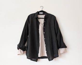 Handcrafted Linen Shirt: 'Cash' Button Menswear Tunic / Made In Italy