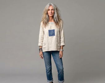 Japanese Boro Sashiko Linen Shirt: Handmade Wearable Art