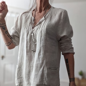 New SALE - Linen "Turner" Shirt / 100% Linen Pin Tucked Tunic  / Handcrafted - Breathe Clothing USA