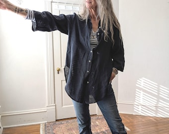 Linen Boyfriend Tunic Shirt - Earth Tone Colors, Handcrafted in Italy