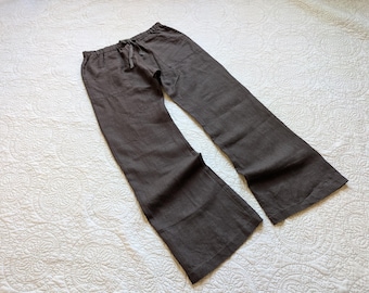 Handcrafted Pants / In-Stock S-M Charcoal Linen "Nissi Beach" Pants /  Breathe Clothing