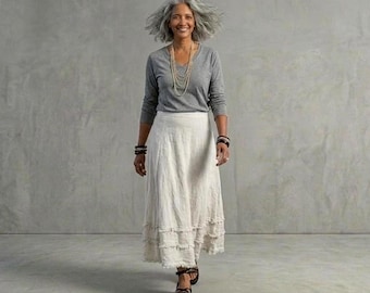 Handmade Linen Maxi Skirt: Raw Edge A-Line, 'Helena' Design