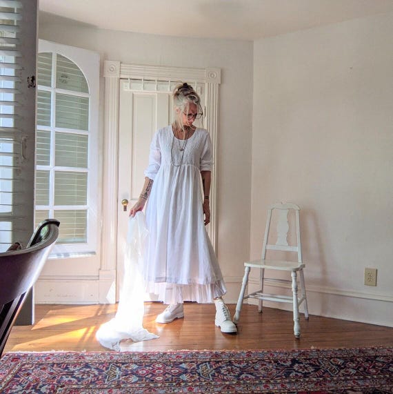 Handmade Linen Smocked Bodice Dress: Sale - White or Indigo, 100% Linen Handmade Linen Smocked Bodice Dress: Sale - White or Indigo, 100% Linen