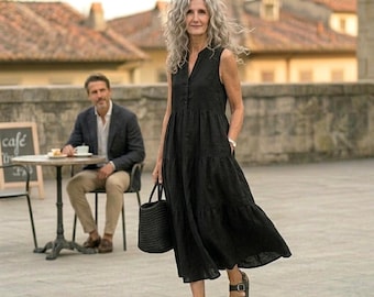 Linen Dresses / Sleeveless "Vivaldi" Dress / Long Tiered Dress / by Breathe Clothing