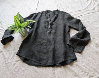 NEW - 100% Linen Shirt / "Bach" Ruffle Placket Shirt / 5 Earth Tone Colors / by Breathe Clothing