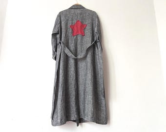 Handmade Linen Robe: Stars Embellished Full Length Bathrobe, Breathe Clothing USA